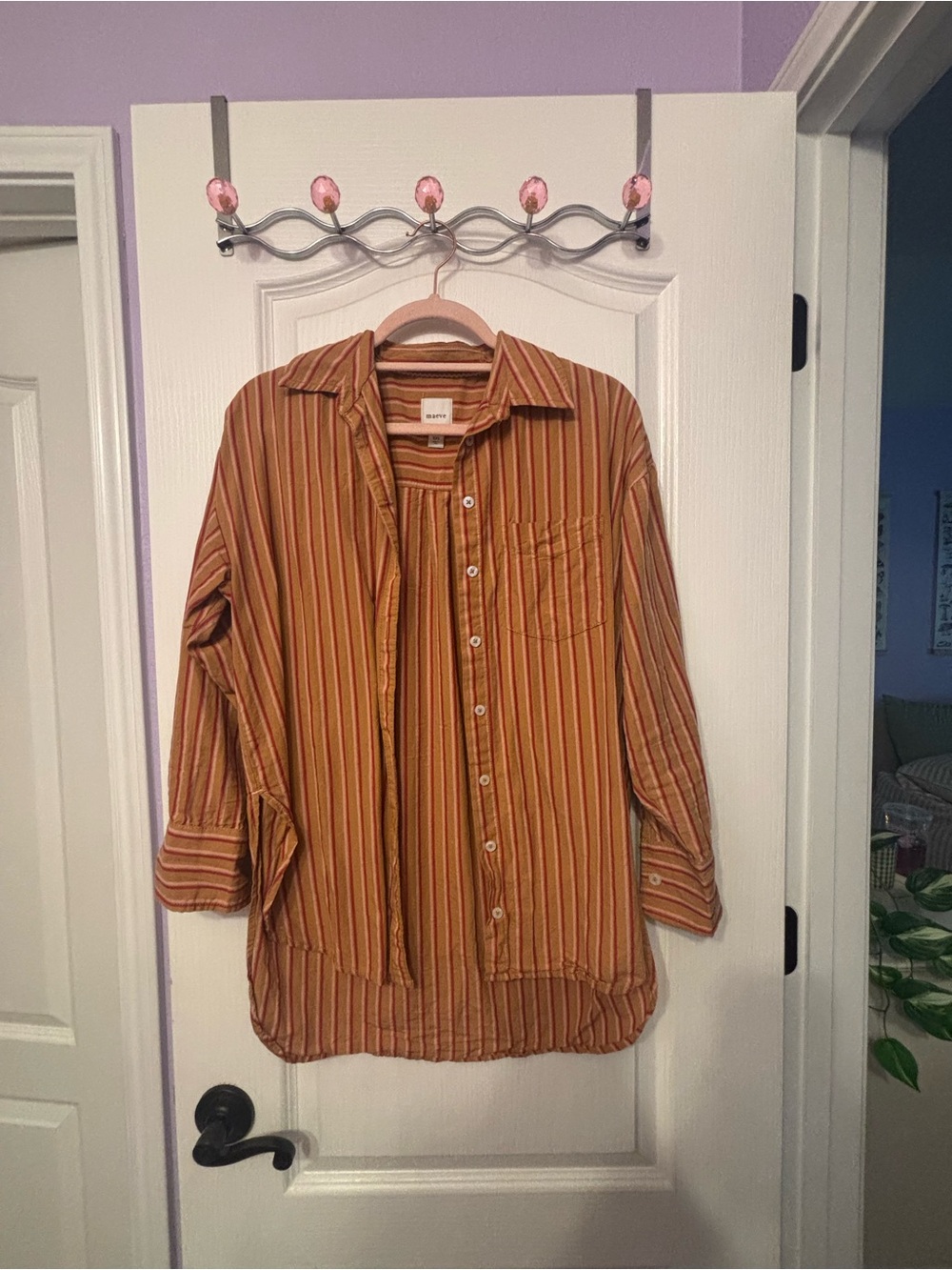 Anthropologie Maeve Striped Button-Down Shirt in Rust and Tan